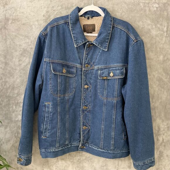 Lee Trucker Blue Denim Jacket Men’s size XL Sherpa Fleece Lined Coat